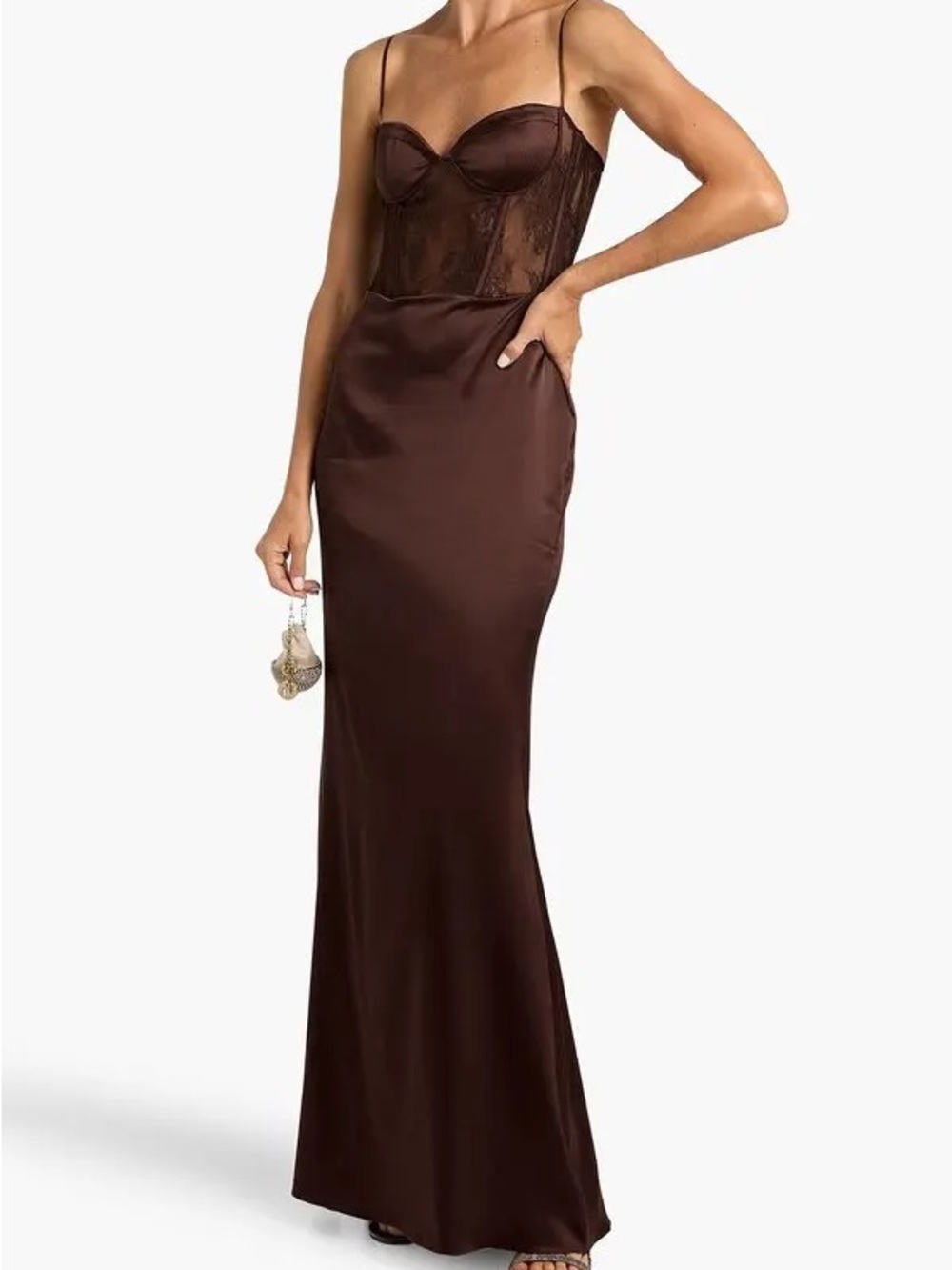 Retrofete Brown Shanelle Silt Dress with Lace Bodice - NEW WITH TAGS